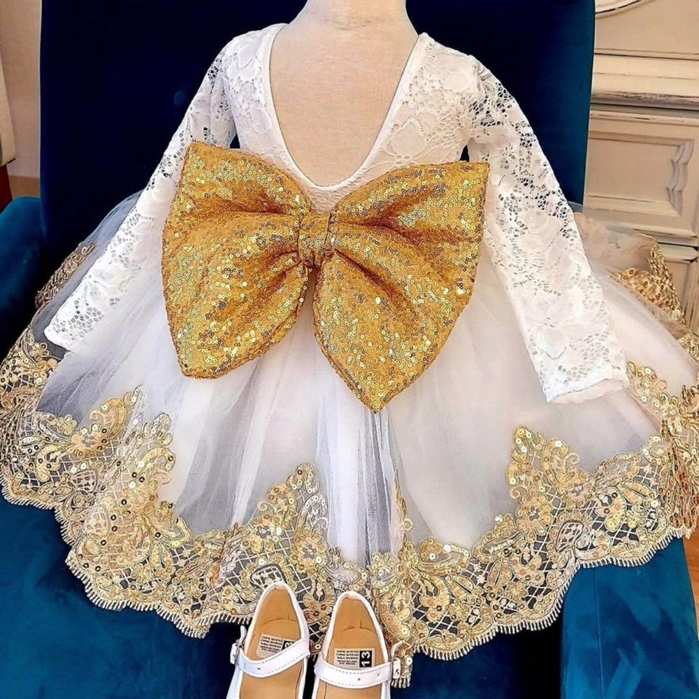 Elegant White and Gold Kids Costume Dress